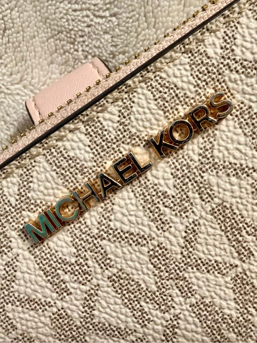 Michael Kors Pink and Cream Logo Wristlet Wallet